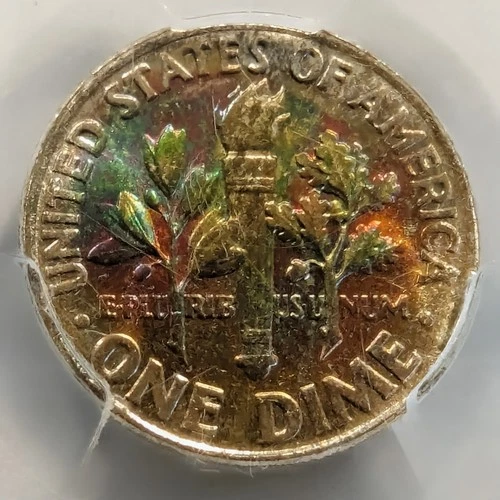 Rainbow Toned 1962 Roosevelt Dime Silver PCGS MS66 Philadelphia Uncirculated 10C