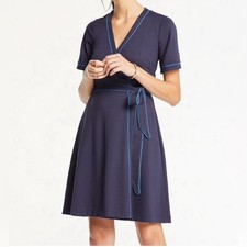 ANN TAYLOR Navy & Blue Piped Wrap Dress In Night Sky | Size 2