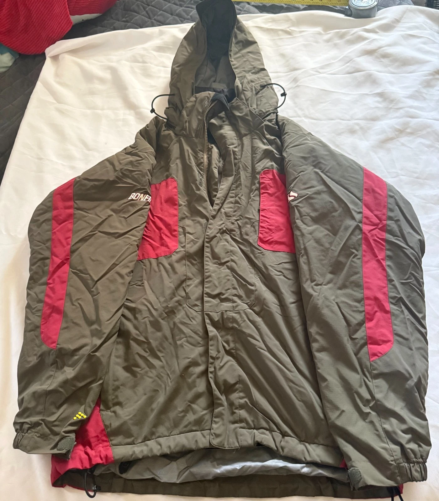 Bonfire Mens Green and Red Hooded Brigade Snowboard Skiing Jacket Coat Size L
