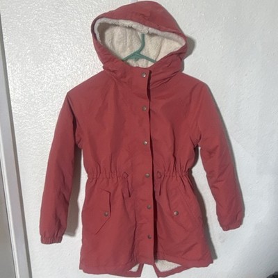 Old Navy Girls Red Hooded Sherpa-Lined Parka Coat Pockets Snap Button M 8