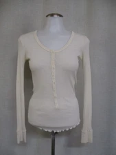 ISABEL MARANT ETOILE Beige Ribbed Stretch ribbed Henley Top shirt blouse  Sz S 