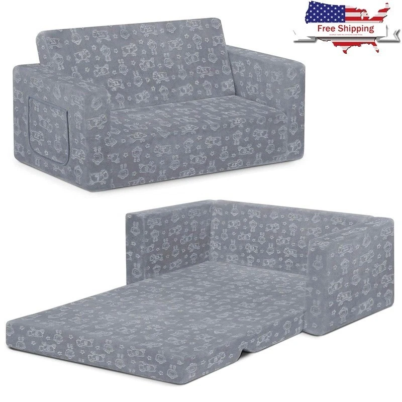 Convertible Foam Sofa Lounger Kid Lightweight Slipcover Easy Clean Portable Grey