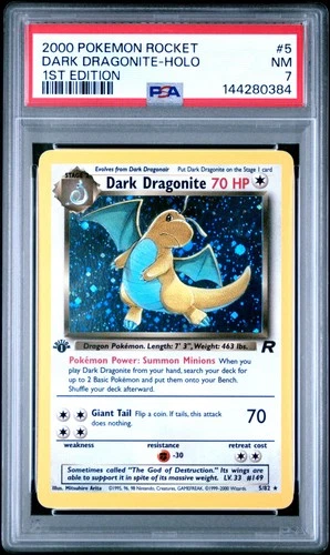 2000 POKEMON ROCKET 1ST EDITION #5 DARK DRAGONITE-HOLO PSA 7