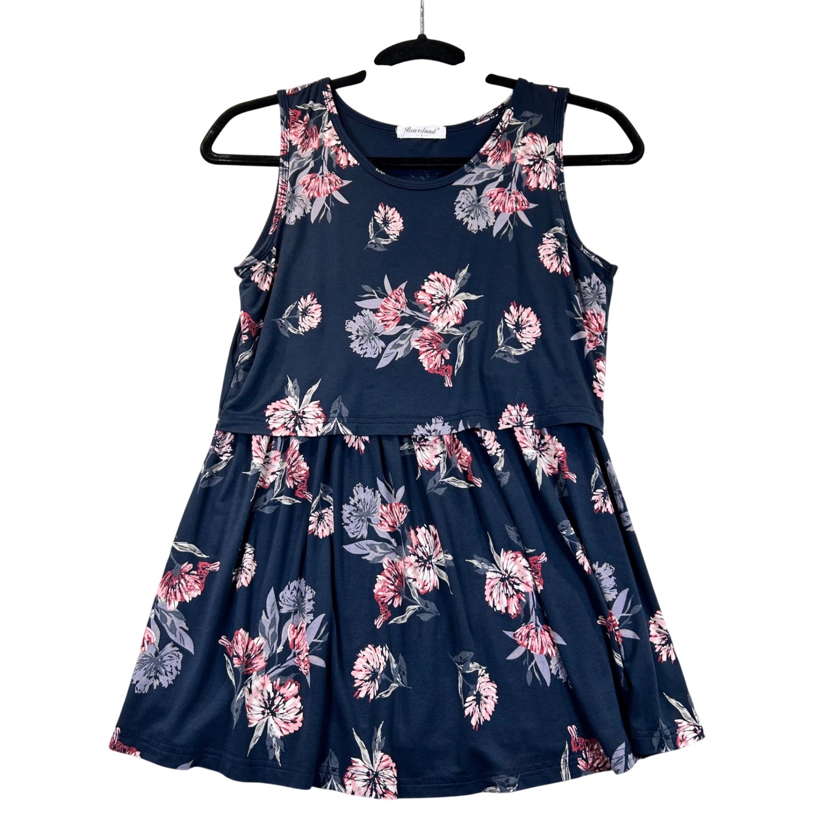 Bearsland Womens Small Floral Nursing Maternity Tank Top Navy Blue Pink