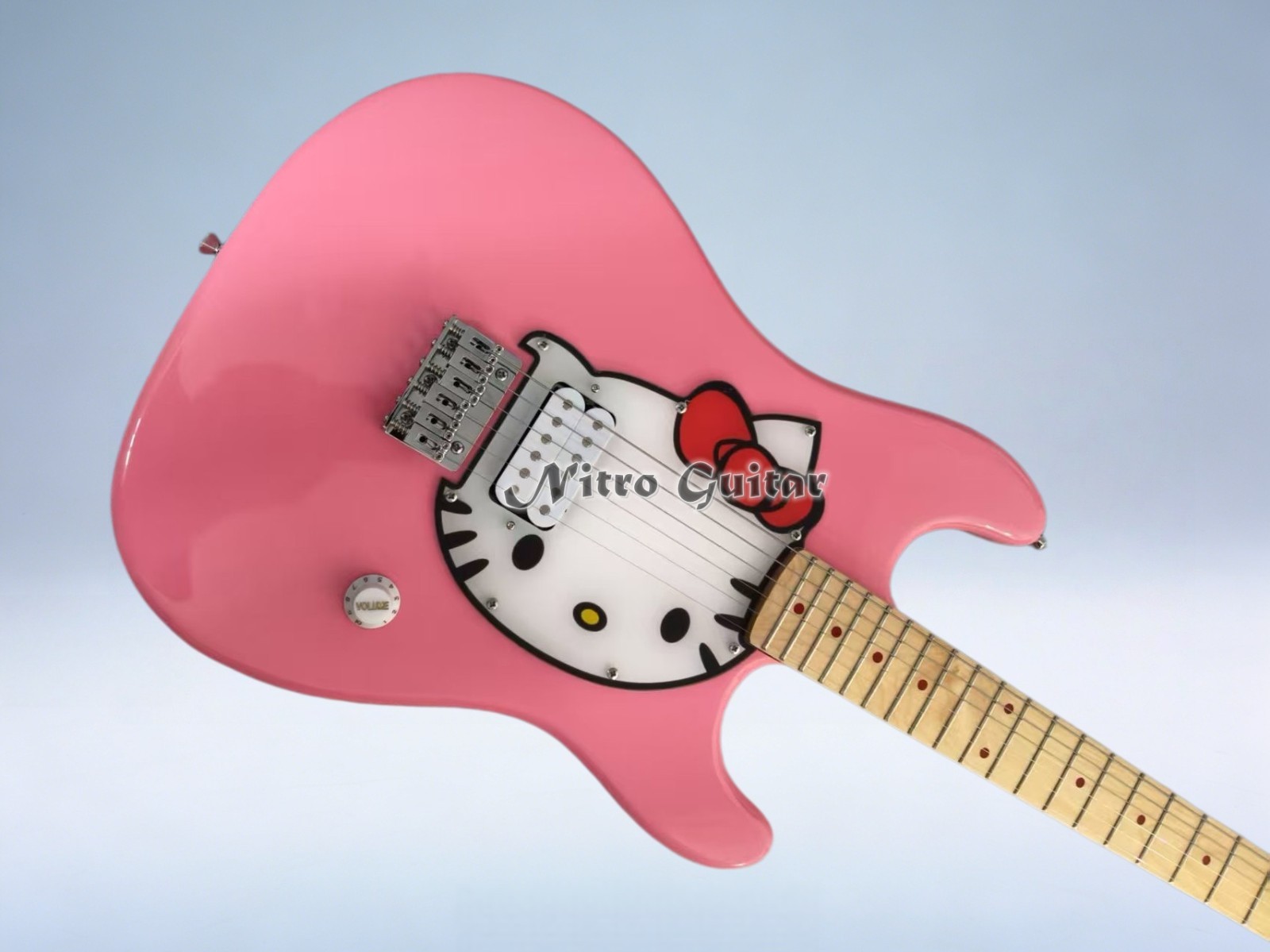 Gloss Pink Hello Kitty ST Electric Guitar Cartoon Kitty Pickguard Single Humbuck