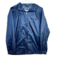 Lands' End Nylon Hooded Windbreaker Rain Jacket Blue Youth Large 14-16 Full Zip
