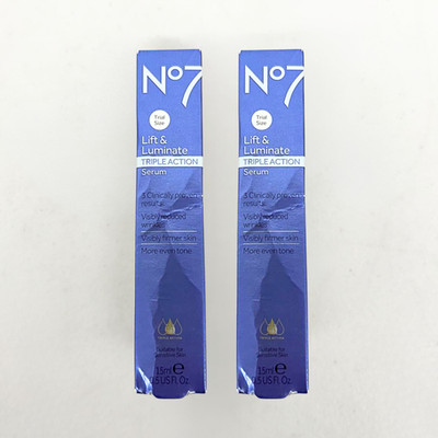 No7 Lift & Luminate Triple Action Face Serum, Evens Tone, 2Pk, .5oz, Box Damaged
