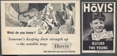 Zwei 40er Jahre Vintage Werbung für HOVIS Brot. Kostenloser Versand UK