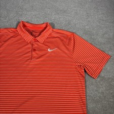 Nike Polo Shirt Mens Small Short Sleeve Orange Striped Dri Fit Performance Golf