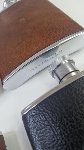 Vintage Hip Flasks Leather Stainless Steel inc Lichfield x5 - Foto 9 di 11