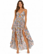Angie Floral High Low Maxi Dress Women S Underbust Cutout Double Slit Boho