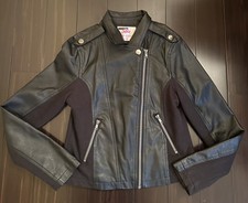 Justice Girl s Faux Leather Black Motorcycle Zip Front Jacket Size 12-14