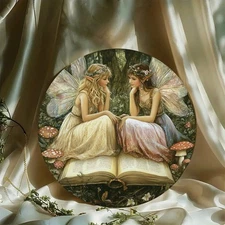 Fantasy Fairy Mushroom Forest Round Aluminum Sign Folklore