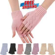 Thermal Knitted Fingerless Gloves Warm Winter Half Finger Gloves for Men Womens