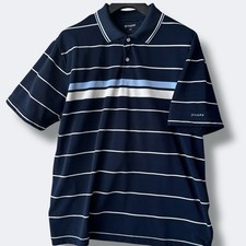 Chaps Golf Polo Shirt Striped Men s Sz L Stay Dry Short Sleeve Navy Blue