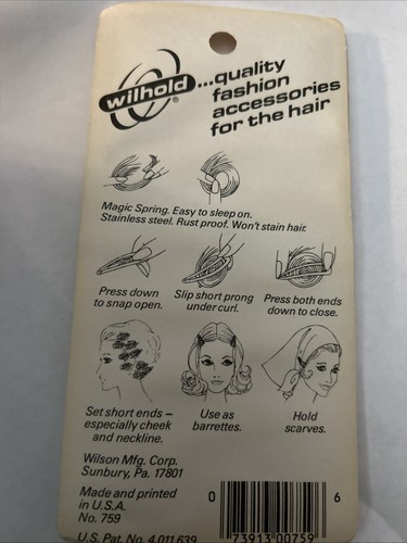1980 WILHOLD Sleepees Metal 2.5” Hair Clip Barrettes New NOS 12 Pack - Picture 2 of 3