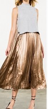THML Womens S Pleated Midi Dress Gray Tan Sleeveless Mock Neck