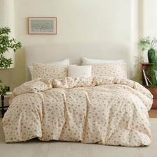 Vintage Floral Duvet Cover Queen Size 100 Cotton Green Brown Bow Flower Cott...