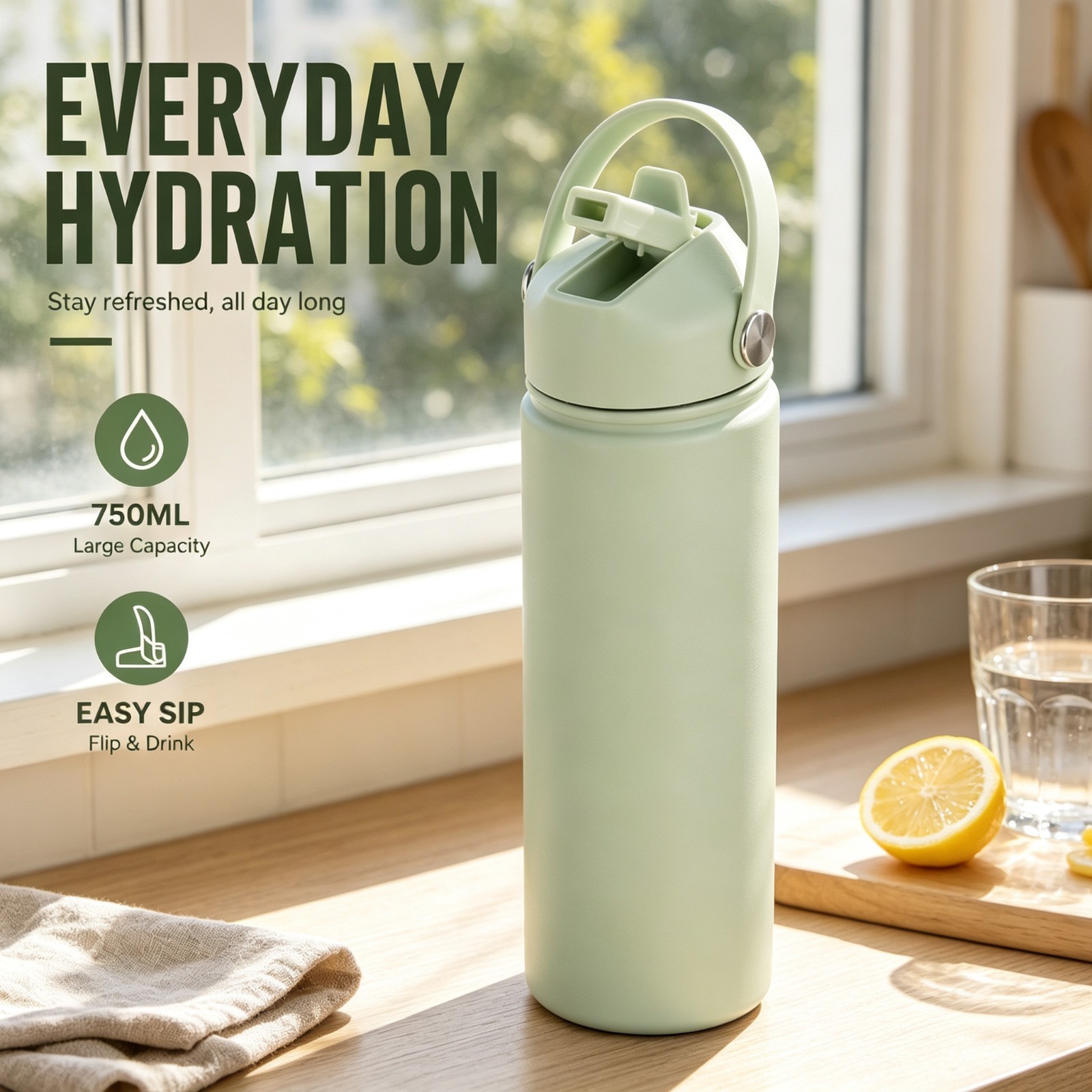 750ML Stainless Steel Water Bottle Insulated Leakproof Smart Travel Tumbler Mug