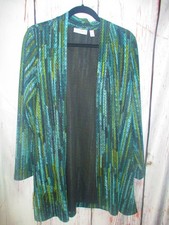 Susan Graver M Teal Green Blue Open Front Cardigan