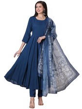 GoSriKi Women's Rayon Viscose Solid Anarkali Kurta with Pant Dupatta