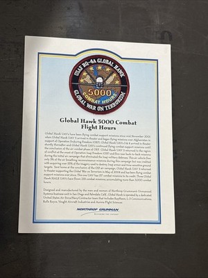USAF Northrop Grumman RQ-4A Global Hawk 5000 HOURS OF FLIGHT Patch + Declaration