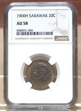 SARAWAK 1900-H 20 TWENTY CENTS NGC AU58 ORIGINAL TONING 031004