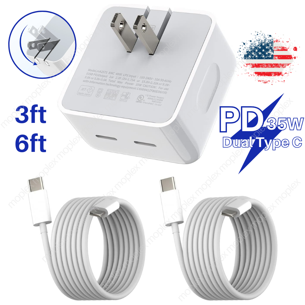 35W USB-C Dual Port Fast Charger Cube PD Adapter For iPhone  14/13/12/11/XR/iPad