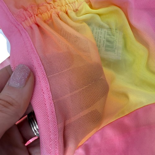 Mesh Cover Up Two Piece Set Skirt Top Size S Pink Yellow Wild Fable Ruched Swim - Picture 6 of 9