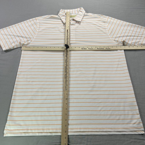 Donald Ross Polo Shirt Mens Large White Orange Striped Performance Golf Stretch - Picture 4 of 8