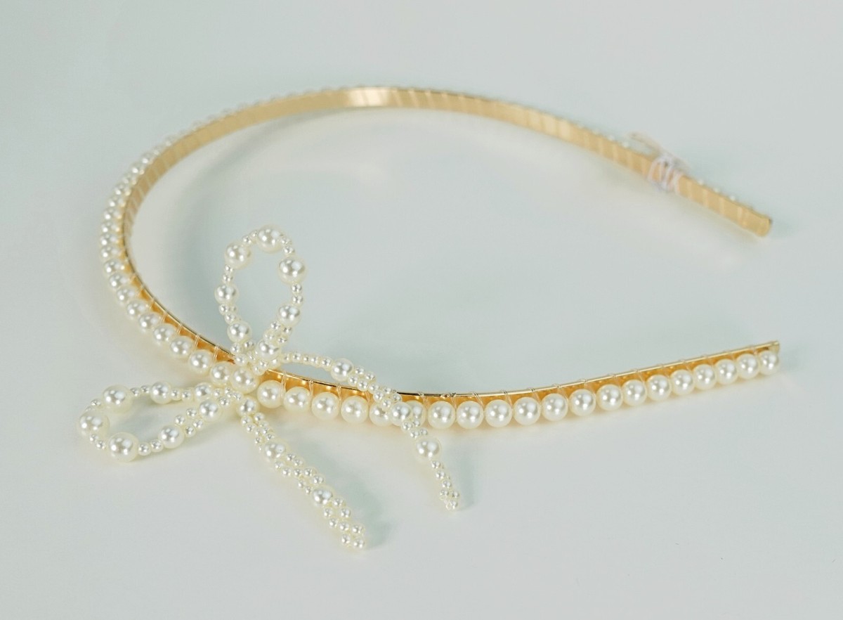 J Crew Faux Pearl Headband Hairband Gold Tone Elegant Trendy  display picture 1