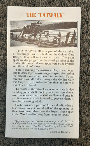1937 GOLDEN GATE BRIDGE Souvenir Construction REDWOOD Catwalk "NEW OLD STOCK" - Picture 3 of 6