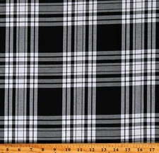 Cotton House of Wales Plaid Patterned Black Fabric Print by  Yard D154.03