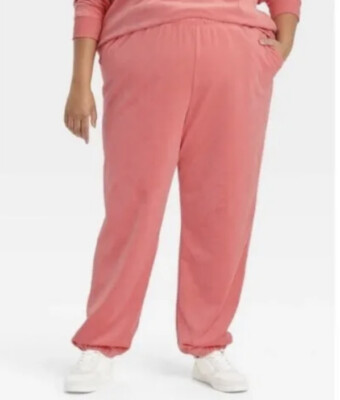 Women s Ava&Viv Plus Size Velour Joggers Coral 1X NWT