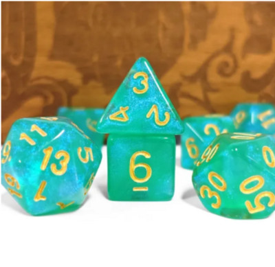   Electric Teal Dice Set Poly RPG DnD Dungeons Dragons AD&D Pathfinder d20 B