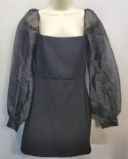 Lulus Medium Black Puff Sleeve Square Neck Event Cocktail Mini Dress