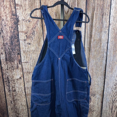 Dickies Men's Bib Overalls Denim Carpenter Blue Jeans Farm Pants Size 38x32 - Picture 2 of 11