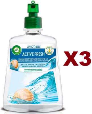 3PCS AIR WICK ACTIVE FRESH SEA BREEZE DEODORANT DIFFUSER REFILL NO GAS