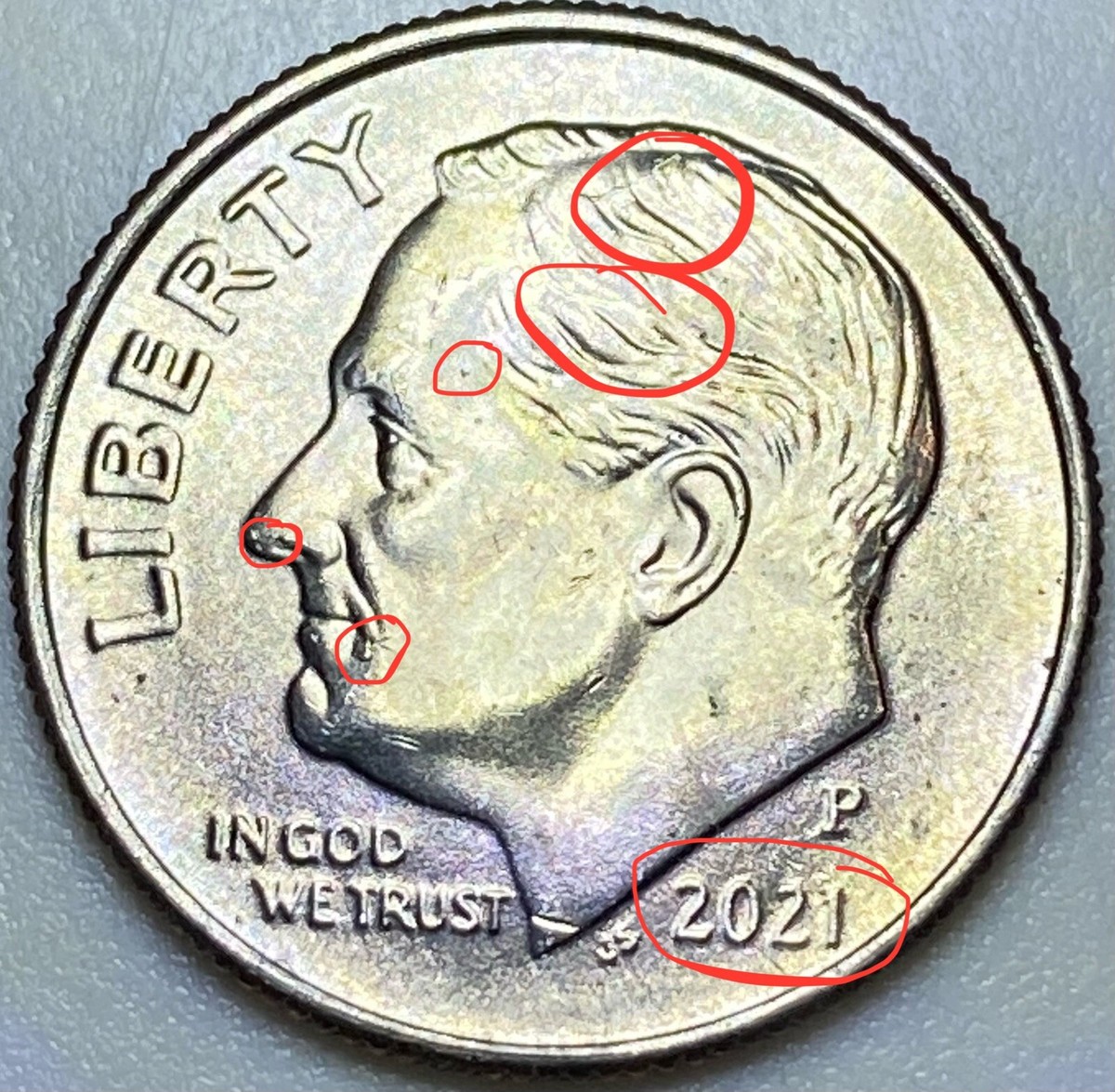 2021 P Roosevelt Dime 🔥MULTI Major ERRORs🔥DROOLING 🔥Rev Chip
