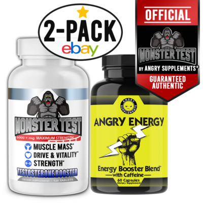 Angry Supplements Mens Monster Test T Booster w/ Zinc + Caffeine Energy Pills 
