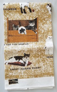 Vintage Kay Dee Siamese Tabby Manx Cats Linen Tea Towel Ebay