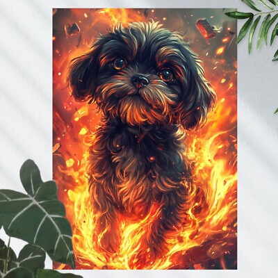 Shih Tzu Hund in Flammen Poster Schöne Wanddeko Dekoration