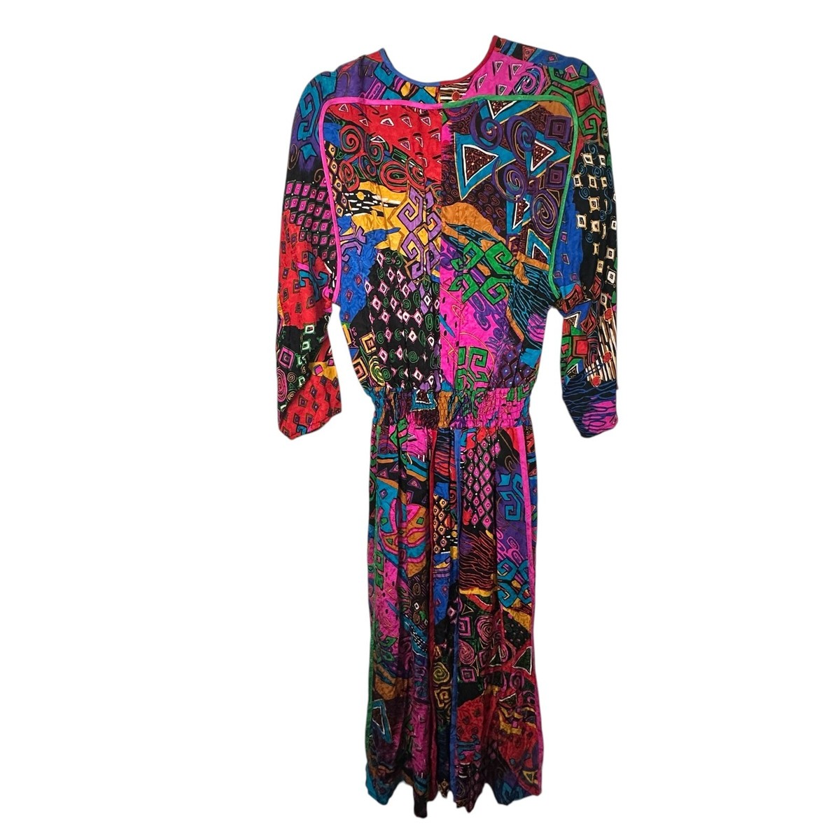 Vintage 80s Diane Freis 100% Silk Multicolored Colorful Dress