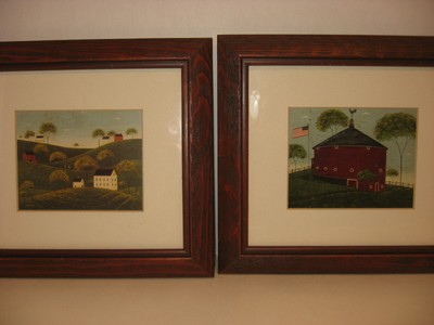 2 Warren Kimble Framed Prints Round Red Barn Houses On Hill Ebay