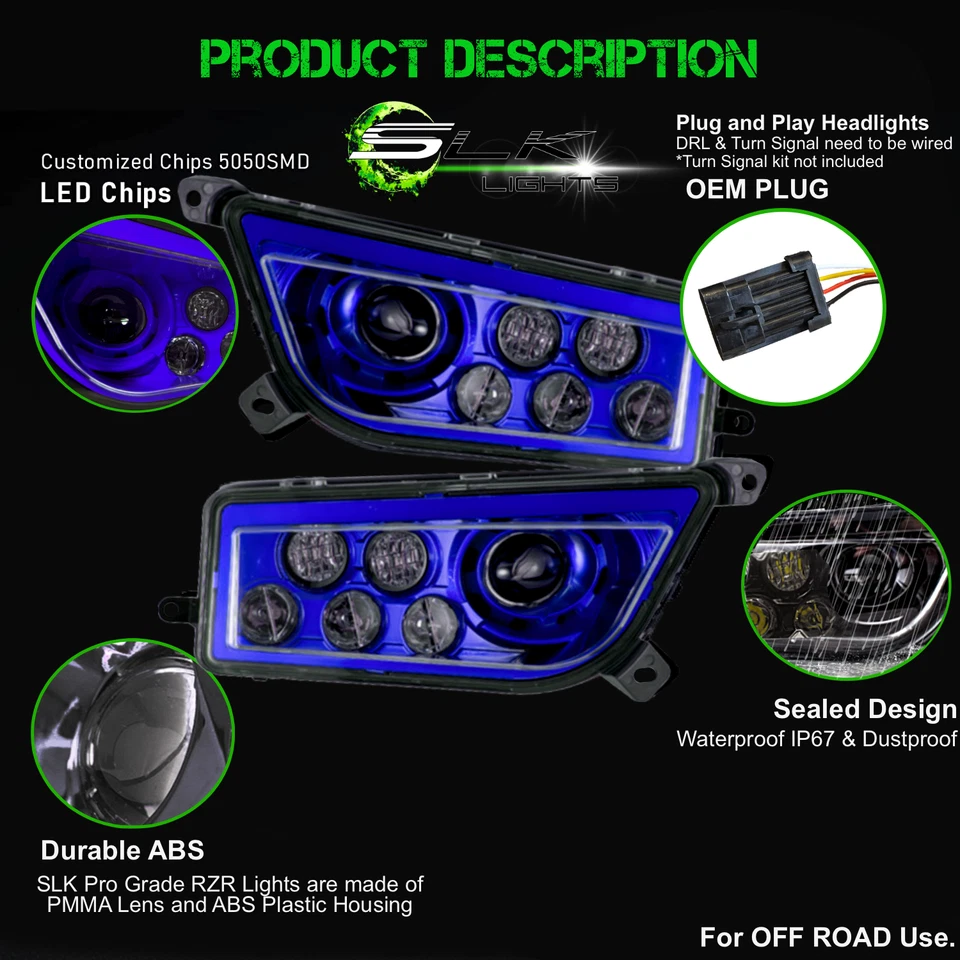 Faro LED Polaris RZR sin halo XP Turbo 1000, 900, general (azul sin halo) Foto 3 de 4