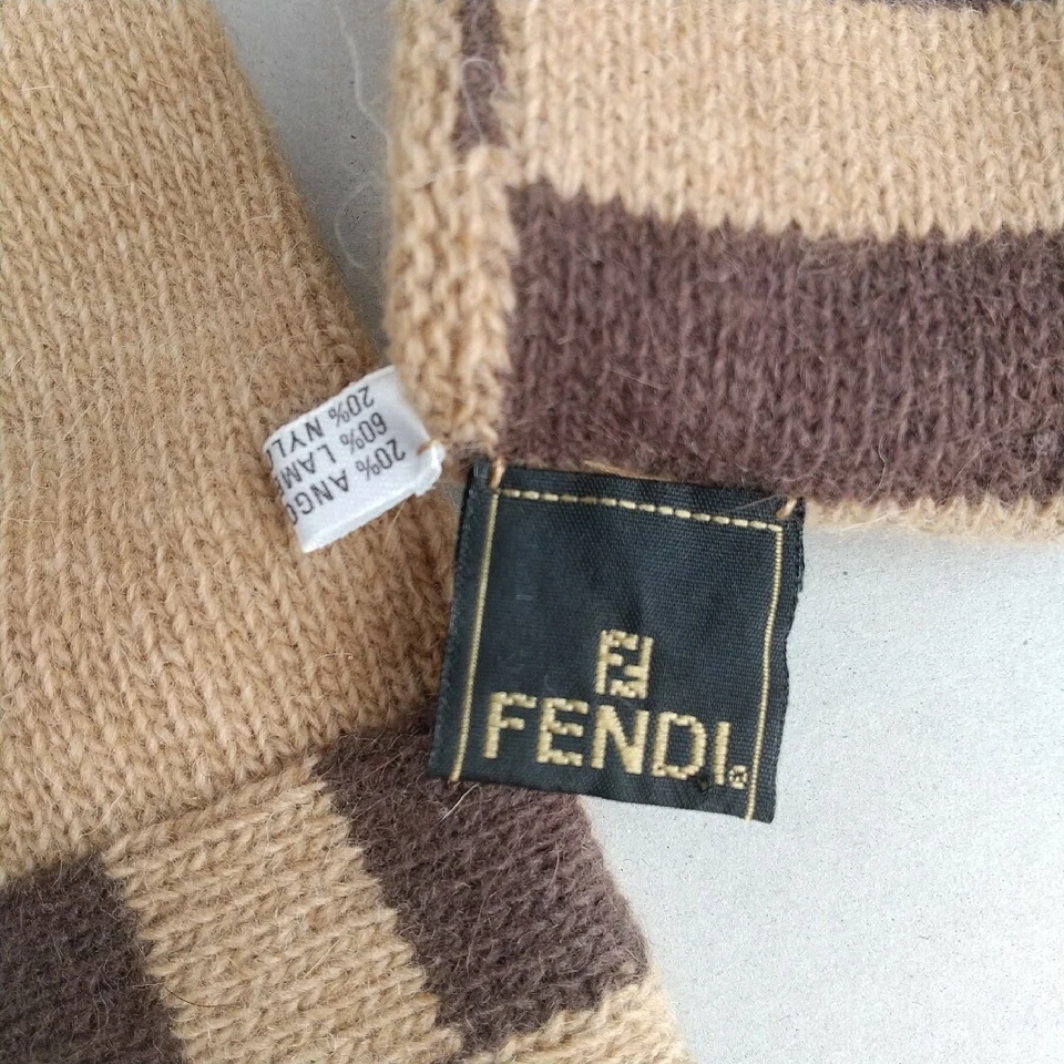 Auténticos Guantes Fendi Vintage Logo Lana Angora Nylon Beige Sin Stock No Usados Foto 2 de 4