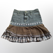 y2k denim embroidered mini skirt, size XS