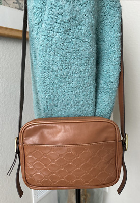 Lucky Brand Zora Embossed Caramel Leather Crossbody Purse Small Travel Bag