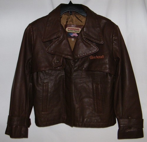 Beechcraft Perrone Aviation Apparel Brown Leather Pilot Flight Coat Jacket Sz 10 - Picture 11 of 12