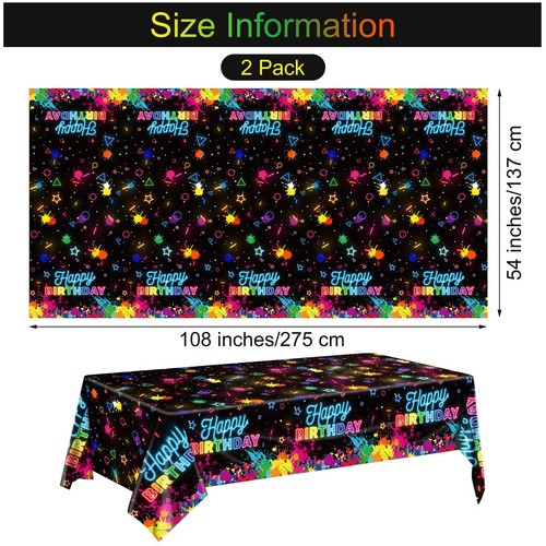 durony 2 Pack Glow in The Dark Birthday Party Tablecloth Neon Plastic Disposa... - Picture 2 of 7